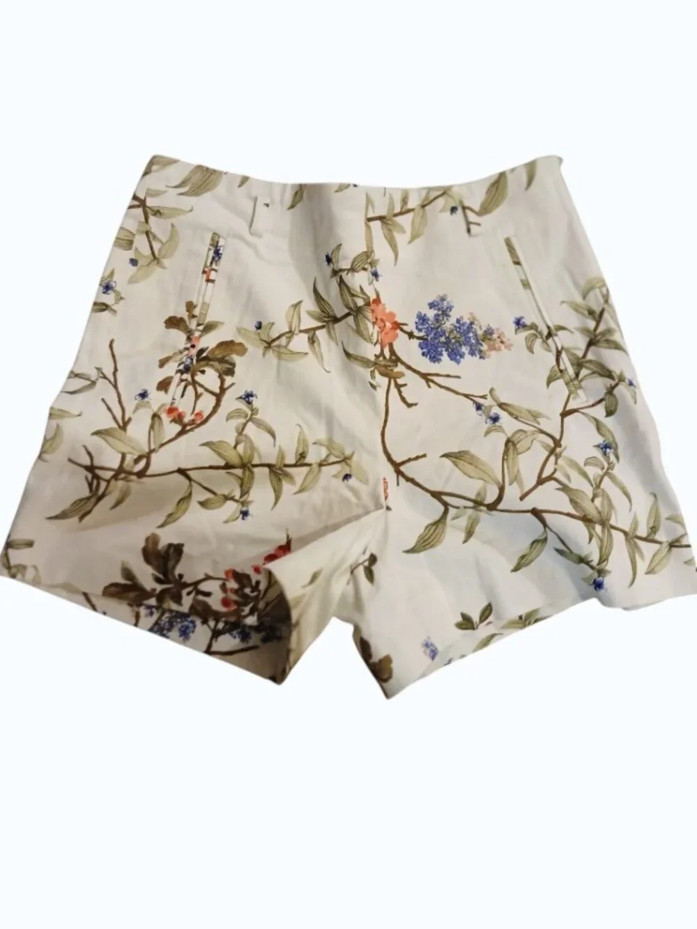ZARA High Waist Shorts Botanical Print Cream/Brown/Green - EUC - Picture 4 of 6